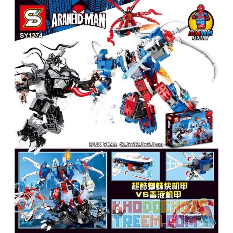 SHENG YUAN SY SY1274 1274 non Lego NGƯỜI NHỆN SIÊU ĐẲNG VS VENOM MECH bộ đồ chơi xếp lắp ráp ghép mô hình Super Heroes HEROES ASSEMBLE Siêu Nhân Anh Hùng 658 khối