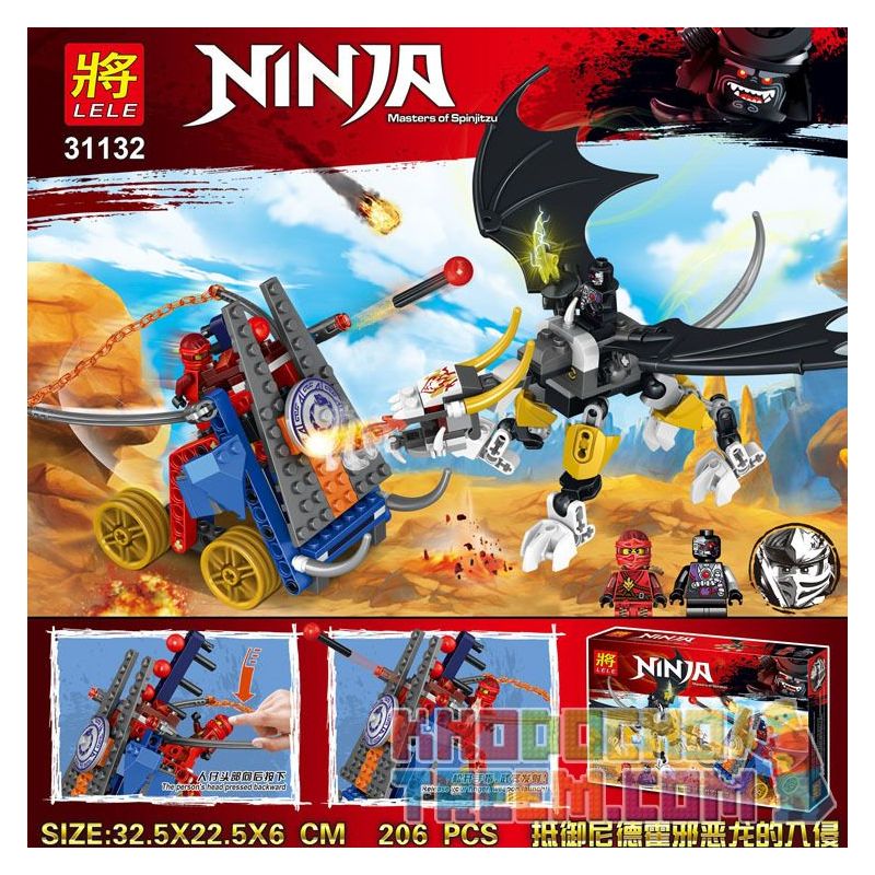 LELE 31132 Xếp hình kiểu THE LEGO NINJAGO MOVIE Ninja Masters Of Spinjitzu Defend Against The Invasion Of The Evil Dragon Of Nidho Bảo Vệ Chống Lại Sự Xâm Lược Của ác Rồng Nidhho 206 khối