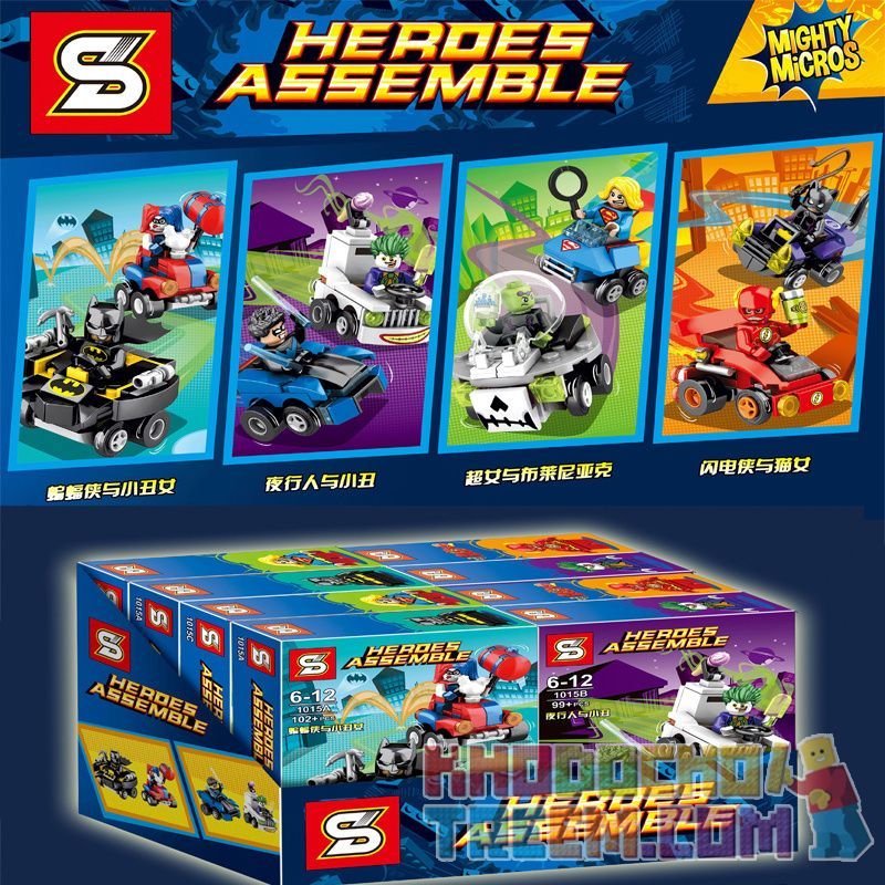 SHENG YUAN SY SY1015D 1015D Xếp hình kiểu Lego SUPER HEROES Heores Assemble Mighty Micros Mini Chariot The Flash And Catwoman Flash Và Catwoman 112 khối