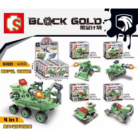 SEMBO 11520 11521 11522 non  4 CỖ XE KẾT HỢP TRONG 1 bộ đồ chơi xếp lắp ráp ghép mô hình Black Gold Cuộc Chiến Vàng Đen 75 khối