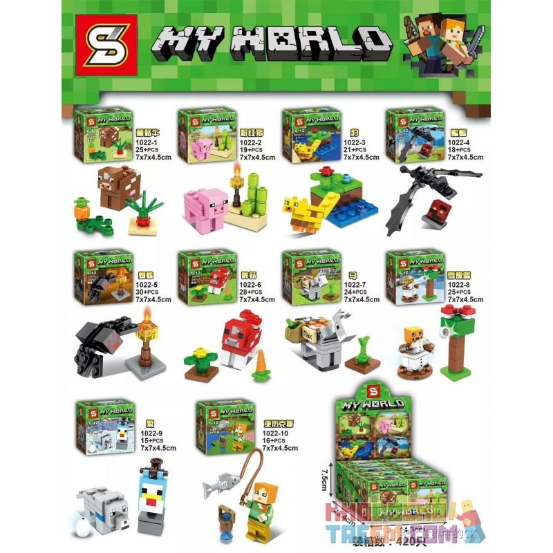 MG 132 SHENG YUAN SY 1022 non Lego 10 NHÂN VẬT NHỎ ĐỘNG bộ đồ chơi xếp lắp ráp ghép mô hình Minecraft MY WORLD Game Xây Dựng 221 khối