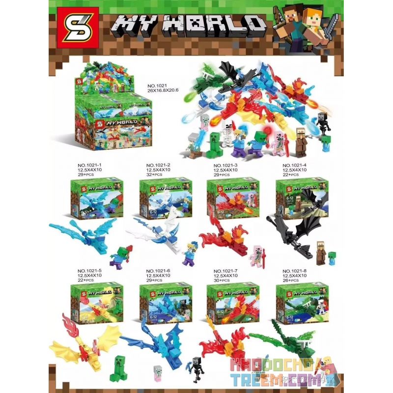 SHENG YUAN SY 1021 non Lego MÔ HÌNH RỒNG BAY 8 bộ đồ chơi xếp lắp ráp ghép mô hình Minecraft MY WORLD Game Xây Dựng 219 khối