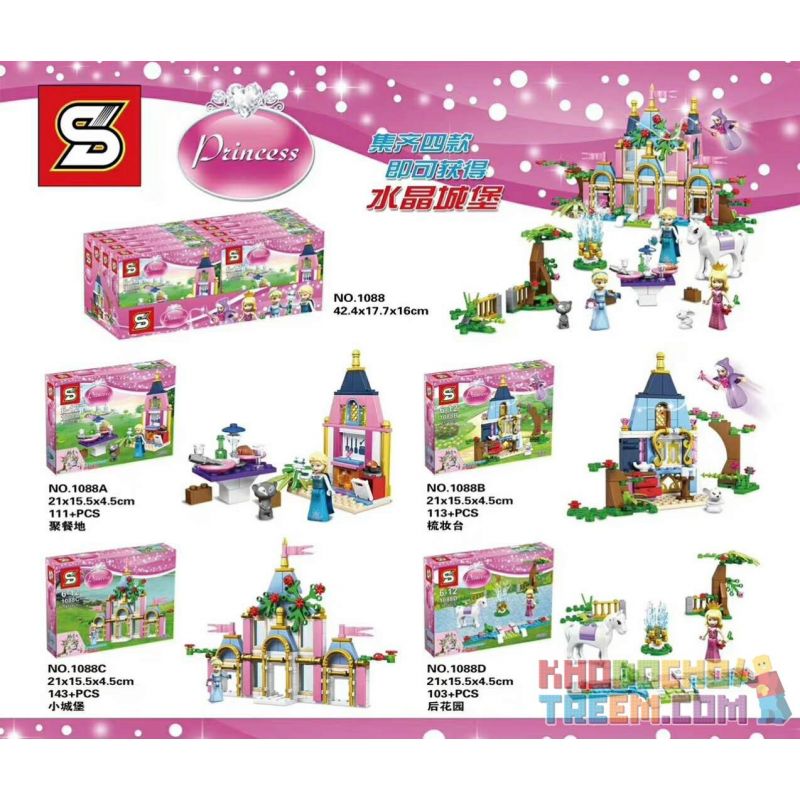 SHENG YUAN SY 1088 non Lego PRINCESS CRYSTAL CASTLE 4 KẾT HỢP NƠI ĂN UỐNG BÀN TRANG ĐIỂM LÂU ĐÀI NHỎ VƯỜN SAU bộ đồ chơi xếp lắp ráp ghép mô hình Friends Các Bạn Gái 470 khối