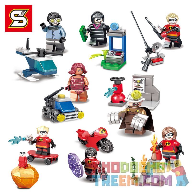 SHENG YUAN SY 1089 non Lego 8 NHÂN VẬT NHỎ bộ đồ chơi xếp lắp ráp ghép mô hình The Incredibles 2 Gia Đình Siêu Nhân 198 khối