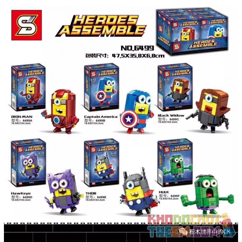 SHENG YUAN SY 6499F 6499A 6499B 6499C 6499D 6499E non Lego PHIÊN BẢN MINIONS CỦA CÁC MÔ HÌNH AVENGERS 6 bộ đồ chơi xếp lắp ráp ghép mô hình Super Heroes HEROES ASSEMBLE Siêu Nhân Anh Hùng