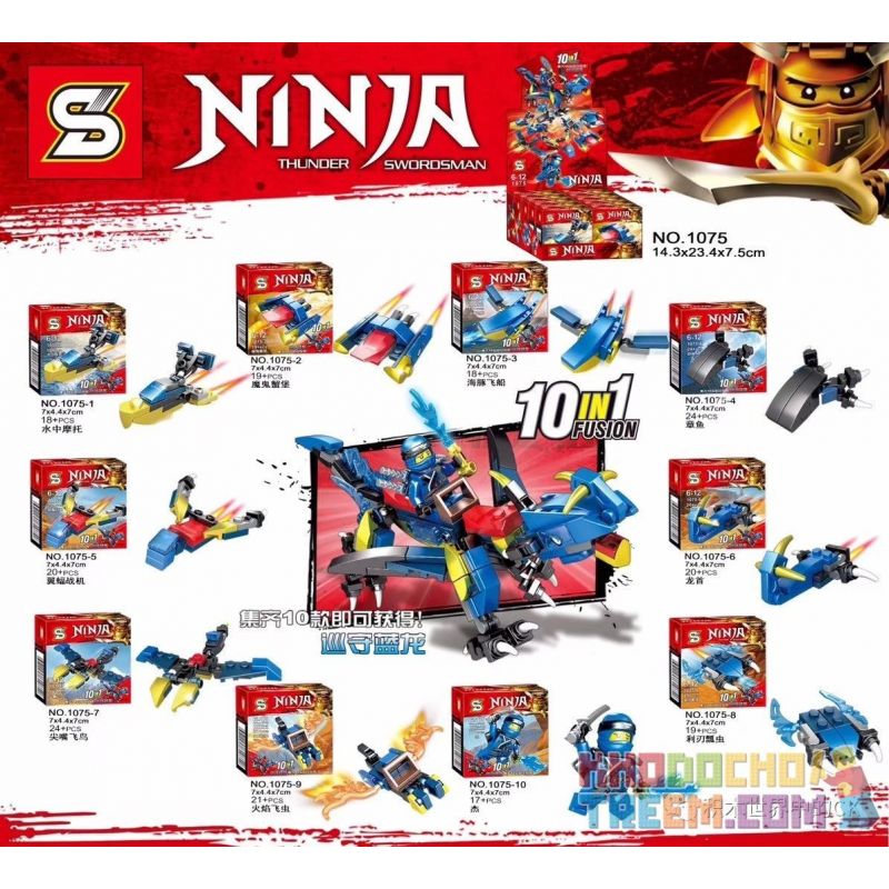 SHENG YUAN SY 1075 non Lego TUẦN TRA BLUE DRAGON 10 KẾT HỢP bộ đồ chơi xếp lắp ráp ghép mô hình The Lego Ninjago Movie NINJA THUNDER SWORDSMAN Ninja Lốc Xoáy 200 khối
