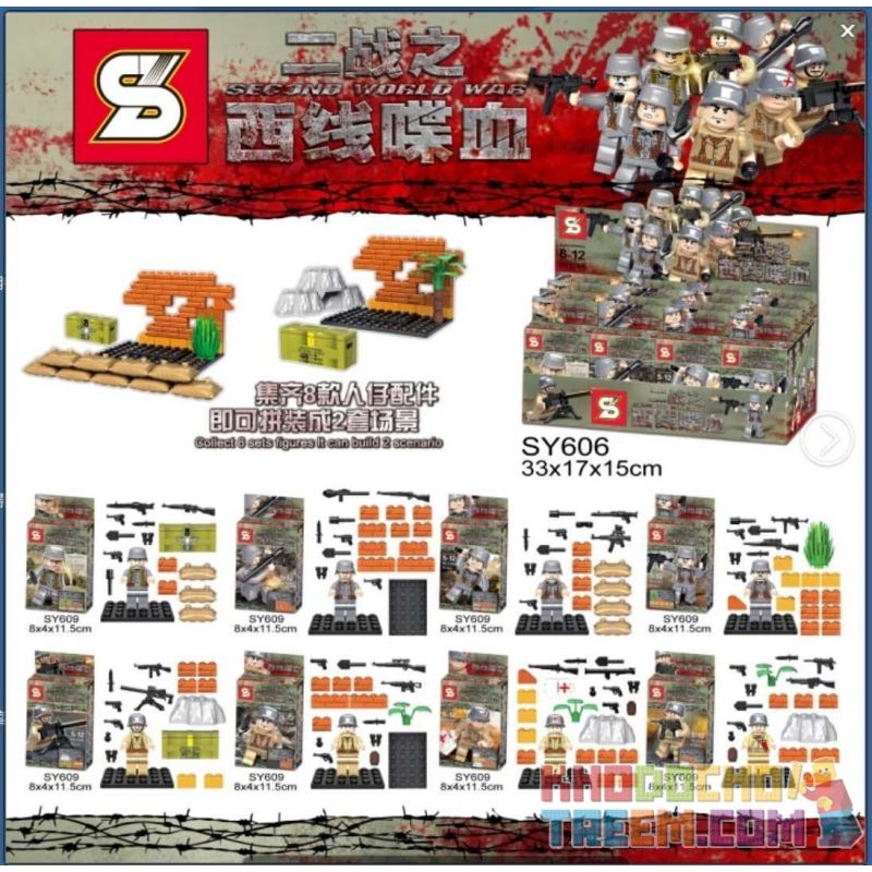 SHENG YUAN SY SY606 non Lego MẶT TRẬN PHÍA TÂY CỦA CHIẾN TRANH THẾ GIỚI THỨ II ĐẪM MÁU 8 bộ đồ chơi xếp lắp ráp ghép mô hình Military Army SECOND WORLD WAR Quân Sự Bộ Đội