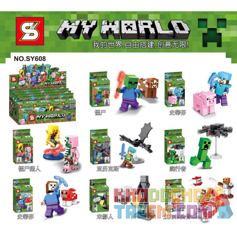 SHENG YUAN SY SY608 non Lego 8 NHÂN VẬT NHỎ bộ đồ chơi xếp lắp ráp ghép mô hình Minecraft MY WORLD Game Xây Dựng
