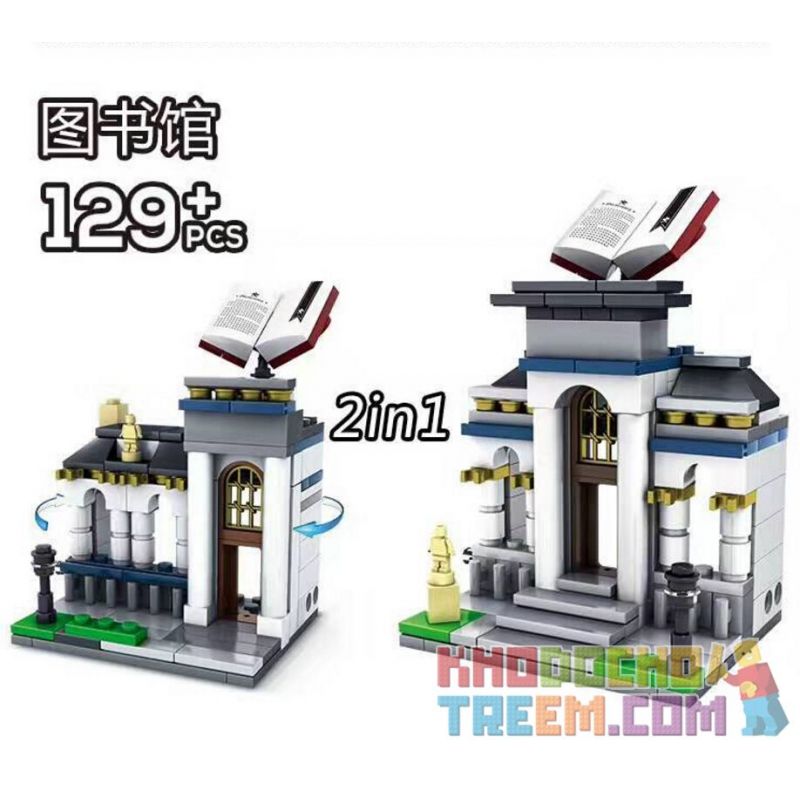 Kazi KY5002 5002 non Lego THƯ VIỆN 2IN1 bộ đồ chơi xếp lắp ráp ghép mô hình Mini Modular ARCHITECTURE LIBRARY Đường Phố Thu Nhỏ 129 khối
