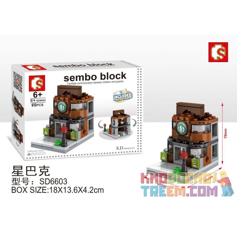 SEMBO WEKKI VIGGI SD6603 6603 non Lego CỬA HÀNG CÀ PHÊ STARBUCKS bộ đồ chơi xếp lắp ráp ghép mô hình Mini Modular SEMBO BLOCK STARBUCKS COFFEE Đường Phố Thu Nhỏ 65 khối