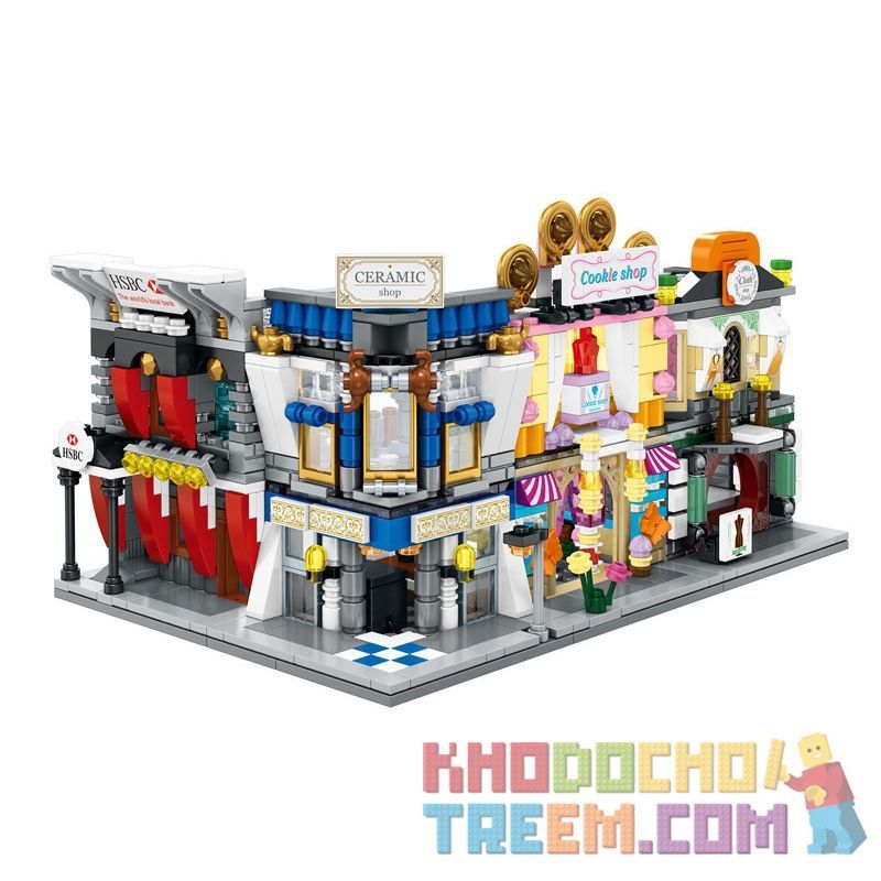 SEMBO WEKKI VIGGI SD6542 6542 non Lego CỬA HÀNG BÁNH QUY bộ đồ chơi xếp lắp ráp ghép mô hình Mini Modular SEMBO BLOCK COOKIE SHOP Đường Phố Thu Nhỏ 237 khối