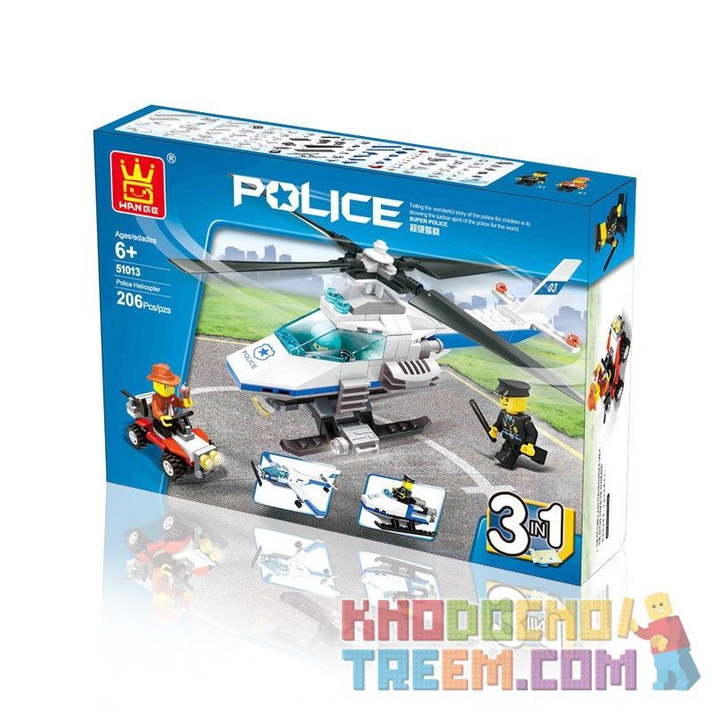 WANGE DR.LUCK 51013 non  TRỰC THĂNG CẢNH SÁT bộ đồ chơi xếp lắp ráp ghép mô hình City POLICE Thành Phố 206 khối