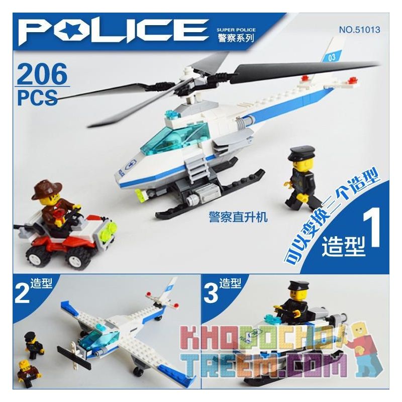 WANGE DR.LUCK 51013 non  TRỰC THĂNG CẢNH SÁT bộ đồ chơi xếp lắp ráp ghép mô hình City POLICE Thành Phố 206 khối