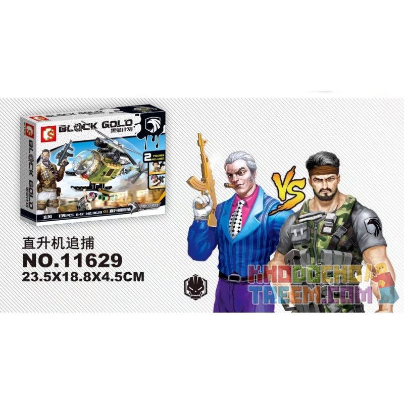 SEMBO 11629 non  TRỰC THĂNG SĂN bộ đồ chơi xếp lắp ráp ghép mô hình Black Gold Cuộc Chiến Vàng Đen 134 khối
