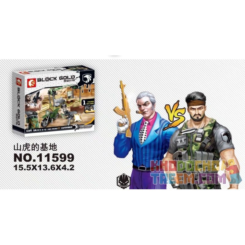 SEMBO 11599 non  CĂN CỨ CỦA TIGER MOUNTAIN bộ đồ chơi xếp lắp ráp ghép mô hình Black Gold Cuộc Chiến Vàng Đen 54 khối