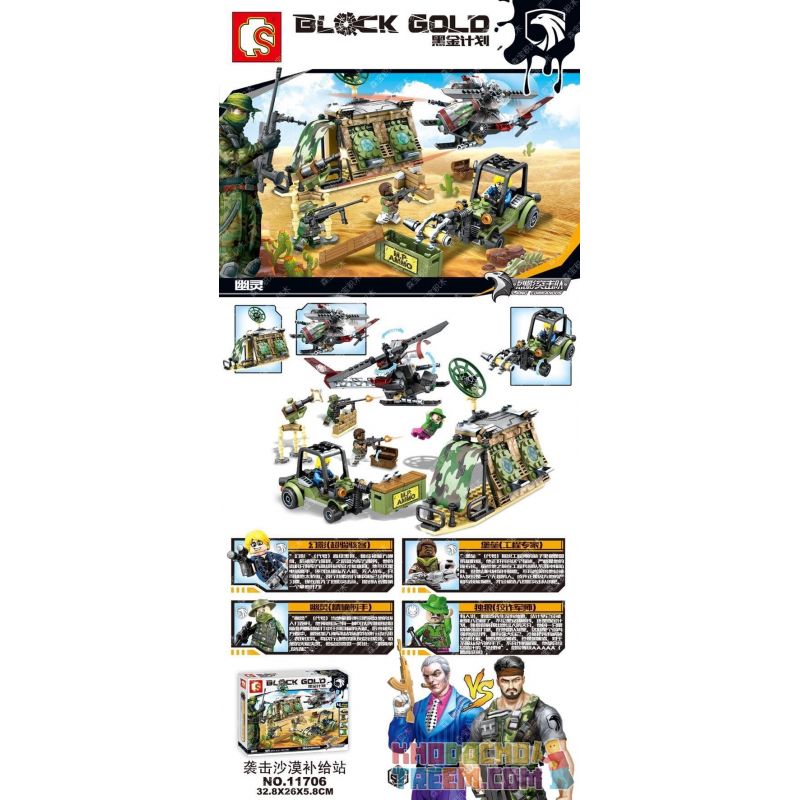 SHENG YUAN SY 11706 non Lego TẤN CÔNG VÀO TRẠM TIẾP TẾ SA MẠC bộ đồ chơi xếp lắp ráp ghép mô hình Black Gold Cuộc Chiến Vàng Đen 325 khối