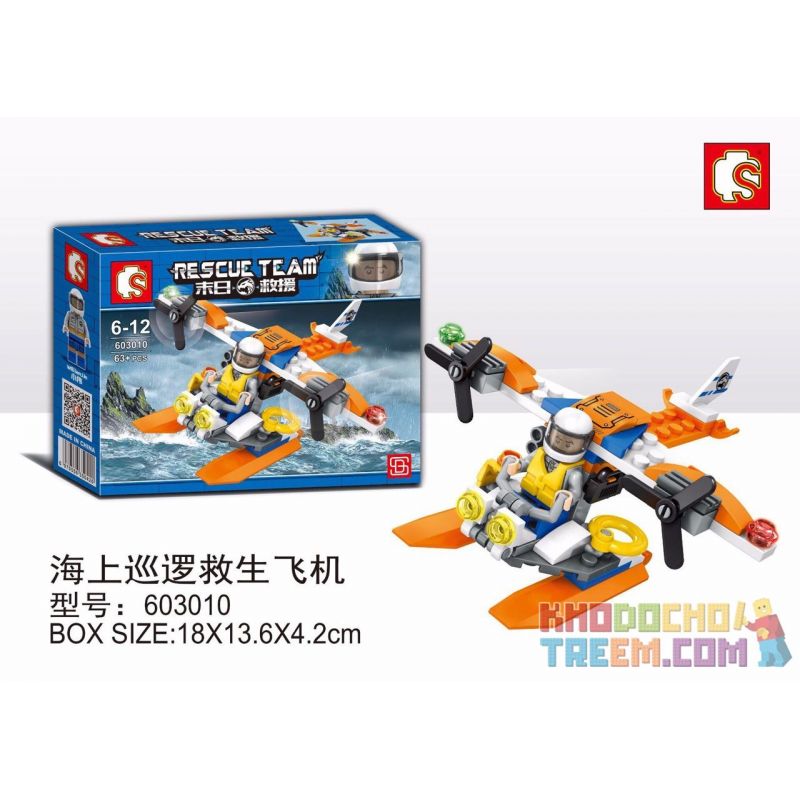 SEMBO 603010 non Lego MÁY BAY CỨU HỘ TUẦN TRA BIỂN bộ đồ chơi xếp lắp ráp ghép mô hình Rescue Team Đội Cứu Hộ 63 khối