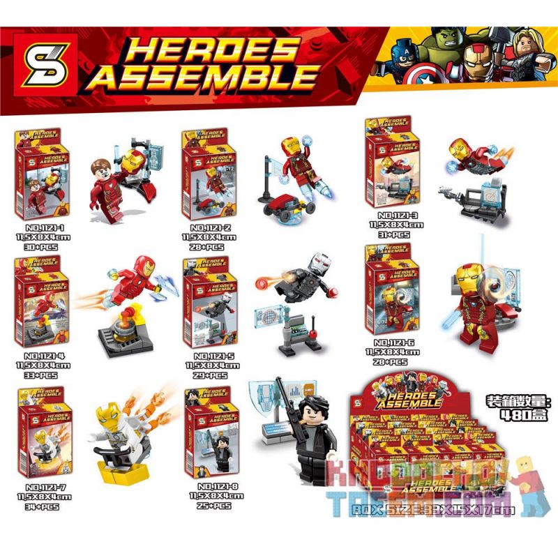 SHENG YUAN SY 1121 non Lego AVENGERS IRON MAN 8 bộ đồ chơi xếp lắp ráp ghép mô hình Super Heroes HEROES ASSEMBLE Siêu Nhân Anh Hùng 238 khối