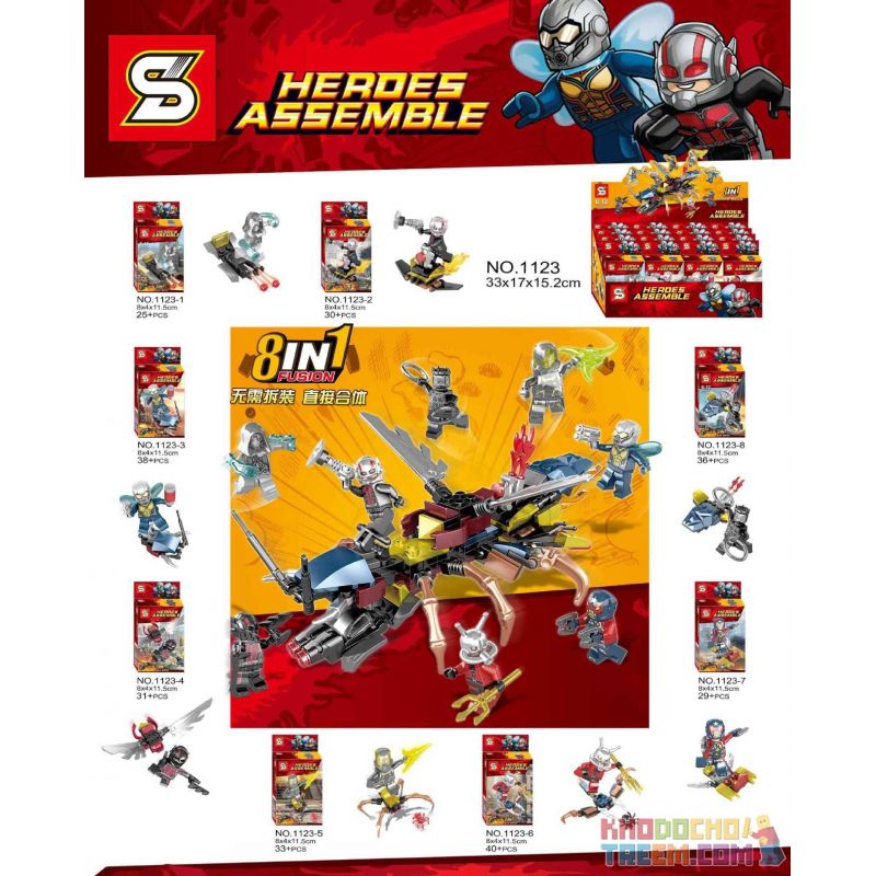 SHENG YUAN SY 1123 non Lego 8 NHÂN VẬT ANT-MAN THU NHỎ bộ đồ chơi xếp lắp ráp ghép mô hình Super Heroes HEROES ASSEMBLE Siêu Nhân Anh Hùng 262 khối