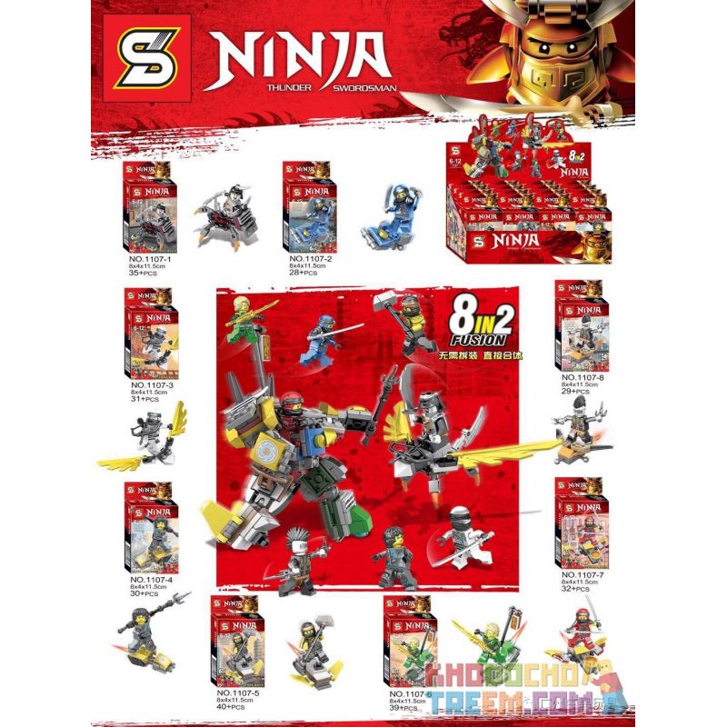 SHENG YUAN SY 1107 non Lego NINJA MINIFIGURES 8 LOẠI 8IN2 FUSION bộ đồ chơi xếp lắp ráp ghép mô hình The Lego Ninjago Movie NINJA THUNDER SWORDSMAN Ninja Lốc Xoáy 264 khối