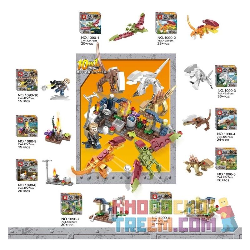 SHENG YUAN SY 1090 non Lego 10 CẢNH NHỎ bộ đồ chơi xếp lắp ráp ghép mô hình Jurassic World Thế Giới Khủng Long 261 khối