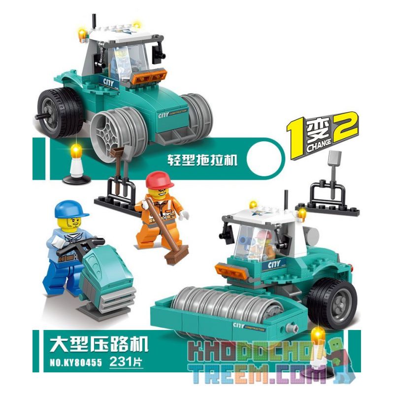 Kazi KY90455 90455 non Lego MÁY KÉO HẠNG NHẸ LU ĐƯỜNG LỚN bộ đồ chơi xếp lắp ráp ghép mô hình City CONSTRUCTION Thành Phố 231 khối