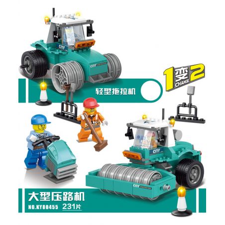Kazi KY90455 90455 non  MÁY KÉO HẠNG NHẸ LU ĐƯỜNG LỚN bộ đồ chơi xếp lắp ráp ghép mô hình City CONSTRUCTION Thành Phố 231 khối