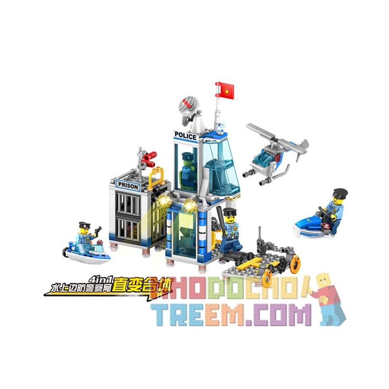 Kazi KY67255 67255 non Lego WATER FRONTIER POLICE STATION 4IN1 BIẾN THỂ THẲNG bộ đồ chơi xếp lắp ráp ghép mô hình CITY POLICE Cảnh Sát