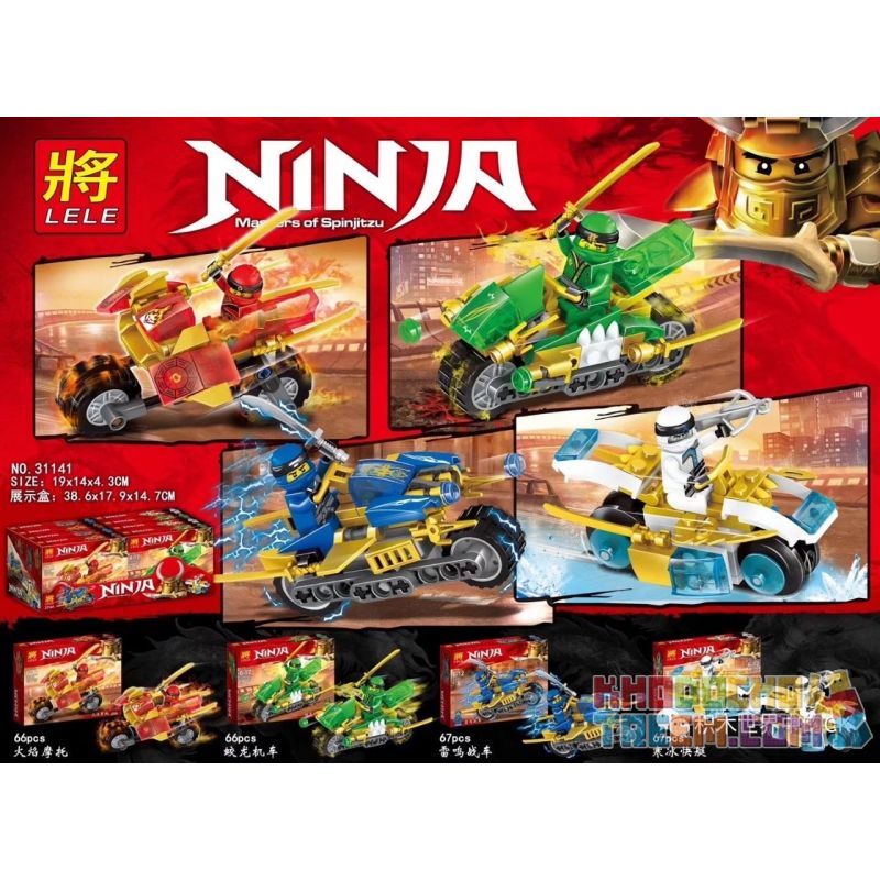 LELE 31141 non Lego NINJA MOTORS 4 LOẠI FLAME DRAGON THUNDER ICE bộ đồ chơi xếp lắp ráp ghép mô hình The Lego Ninjago Movie NINJA MASTERS OF SPINJITZU Ninja Lốc Xoáy 255 khối