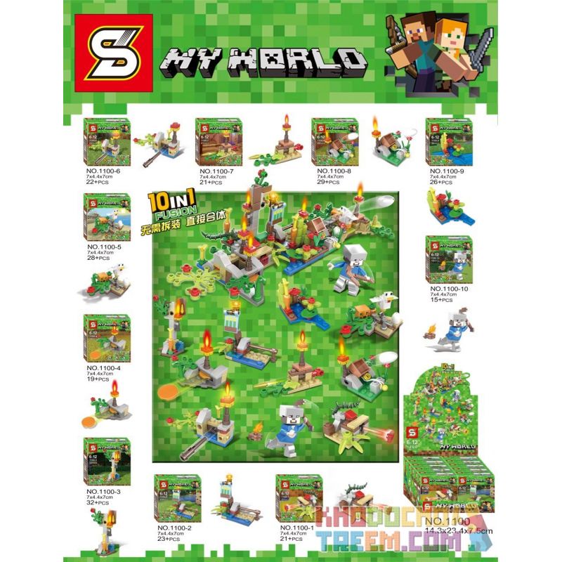 SHENG YUAN SY 1100 non Lego 10 CẢNH NHỎ bộ đồ chơi xếp lắp ráp ghép mô hình Minecraft MY WORLD Game Xây Dựng 236 khối