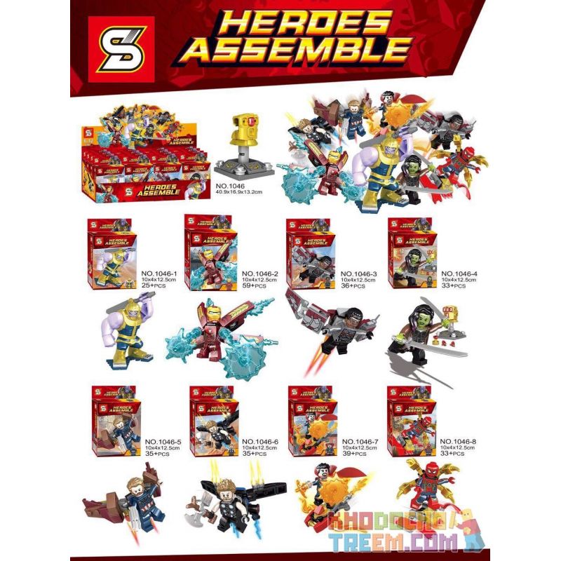 SHENG YUAN SY 1046 non Lego 8 NHÂN VẬT NHỎ CỦA AVENGERS bộ đồ chơi xếp lắp ráp ghép mô hình Super Heroes HEROES ASSEMBLE Siêu Nhân Anh Hùng 295 khối