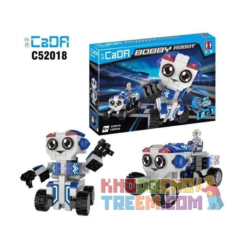 DOUBLEE CADA C52018 52018 non  ROBOT BOBBY KÉO XE LẠI bộ đồ chơi xếp lắp ráp ghép mô hình Mini Racing Pacemaker BOBBY ROBOT Đua Xe Mini 195 khối