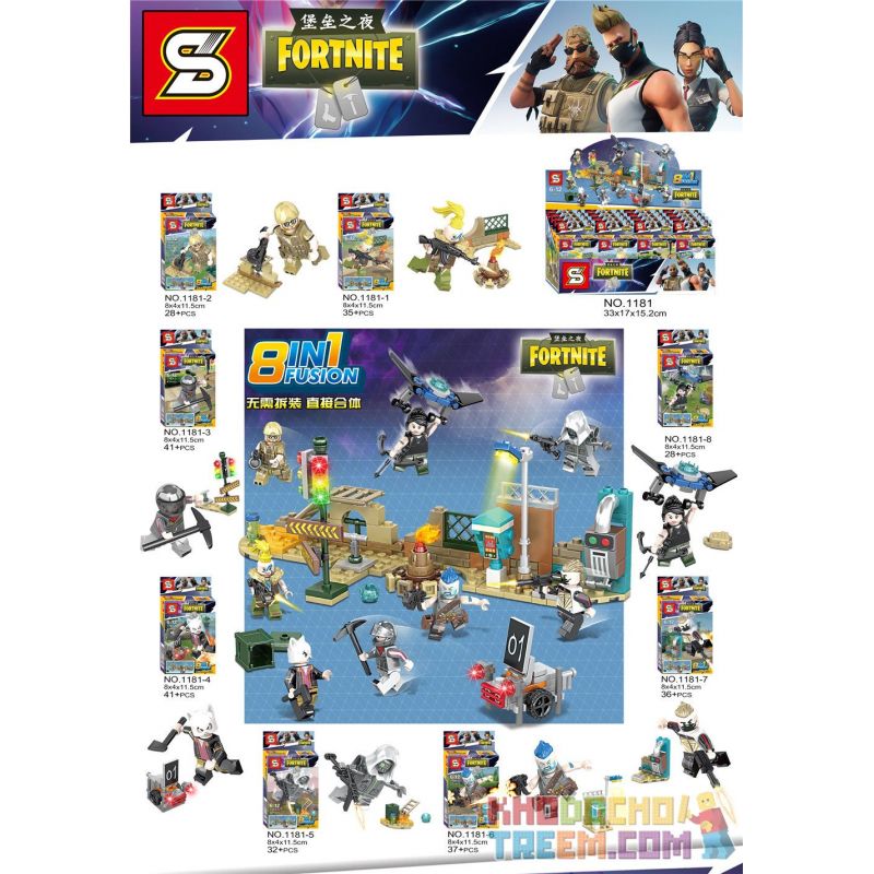 SHENG YUAN SY 1181 non Lego FORTNITE MINIFIGURE 8 MÔ HÌNH bộ đồ chơi xếp lắp ráp ghép mô hình Fornite Bắn Súng 278 khối