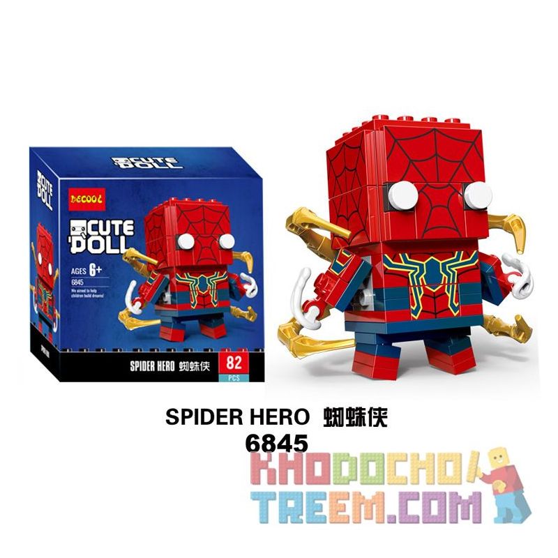 JISI 6845 non Lego NGƯỜI NHỆN bộ đồ chơi xếp lắp ráp ghép mô hình Brickheadz SPIDER HERO Nhân Vật Đầu To 82 khối