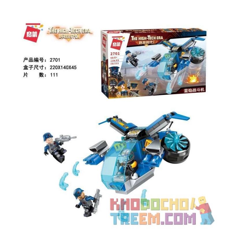 Enlighten 2701 Qman 2701 Xếp hình kiểu Lego THE HIGH-TECH ERA Technology Era I Blue Flame Fighter Máy Bay Chiến đấu Ngọn Lửa Xan