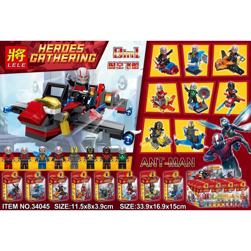 LELE 34045 Xếp hình kiểu Lego SUPER HEROES ANTMAN ANT-MAN FITNESS TIME SPACE SHIP 8 TYPES 8 Phi Thuyền Ant-Man Và Aberdeen 