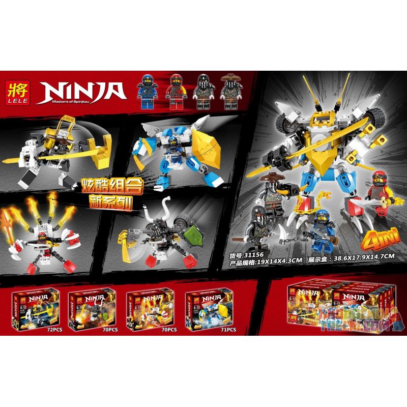LELE 31156 non Lego 4 BỘ ĐỒ NINJA bộ đồ chơi xếp lắp ráp ghép mô hình The Lego Ninjago Movie NINJA MASTERS OF SPINJITZU Ninja Lốc Xoáy 283 khối