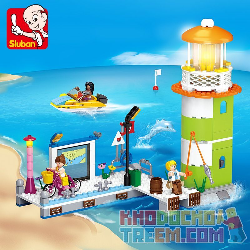 SLUBAN M38-B0607 B0607 0607 M38B0607 38-B0607 non  NGỌN HẢI ĐĂNG CẦU TÀU VỊNH DOLPHIN bộ đồ chơi xếp lắp ráp ghép mô hình Girl's Dream LIGHTHOUSE PIER Giấc Mơ Con Gái 277 khối
