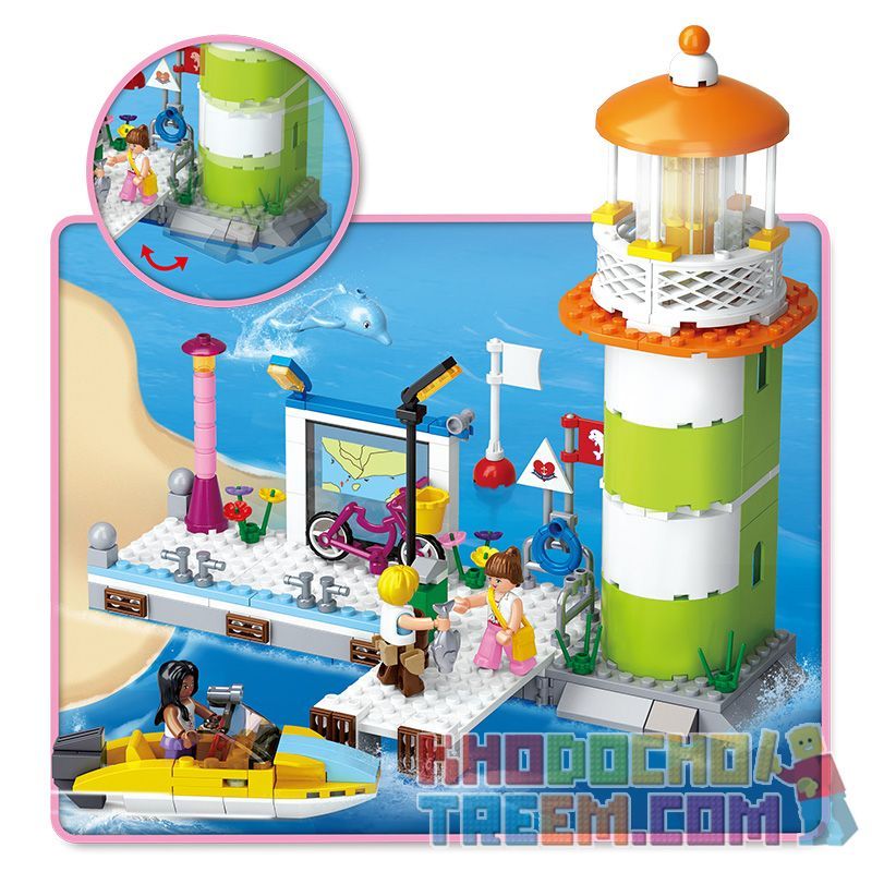 SLUBAN M38-B0607 B0607 0607 M38B0607 38-B0607 non  NGỌN HẢI ĐĂNG CẦU TÀU VỊNH DOLPHIN bộ đồ chơi xếp lắp ráp ghép mô hình Girl's Dream LIGHTHOUSE PIER Giấc Mơ Con Gái 277 khối