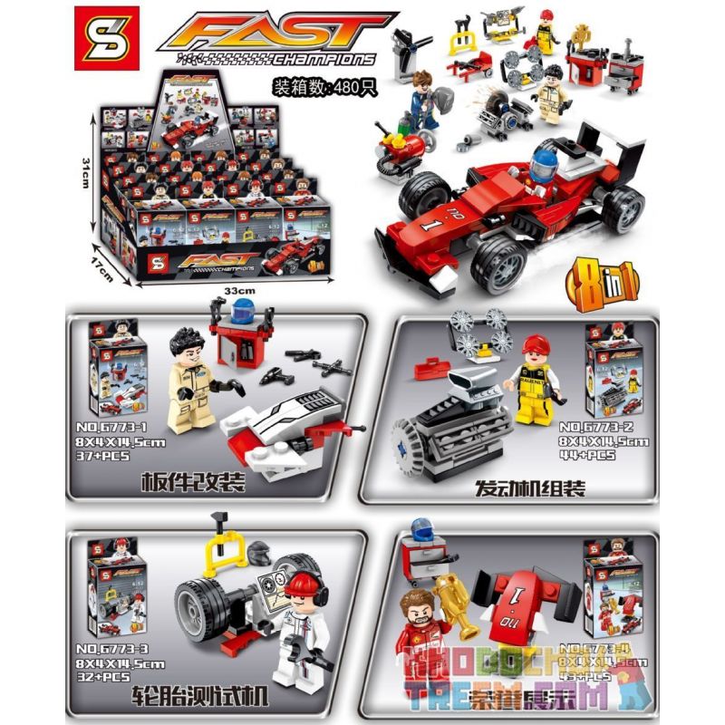SHENG YUAN SY 6773 non Lego XE ĐUA F1 MÀU ĐỎ VÀ CẤU HÌNH NHỎ 8 KIỂU KẾT HỢP SỬA ĐỔI BẢNG ĐIỀU KHIỂN LẮP RÁP ĐỘNG CƠ MÁY KIỂM TRA LỐP MÀN THỊ DANH DỰ THIẾT BỊ LUỒNG KHÍ ĐUÔI THAY CHỮA CÁC BỘ PHẬN bộ đồ chơi xếp lắp ráp ghép mô hình Speed Champions Racing Cars FAST CHAMPIONS F1 Đua Xe Công Thức 298 khối