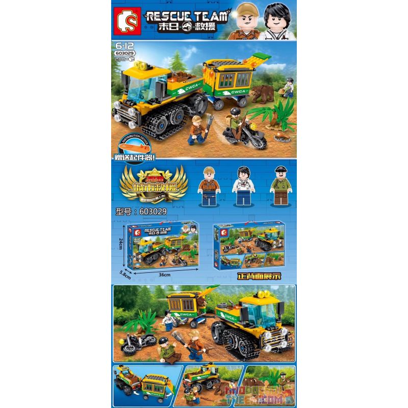 SEMBO 603029 non Lego XE NỬA BÁNH CỨU ĐỘNG VẬT HOANG DÃ bộ đồ chơi xếp lắp ráp ghép mô hình Rescue Team Đội Cứu Hộ 282 khối