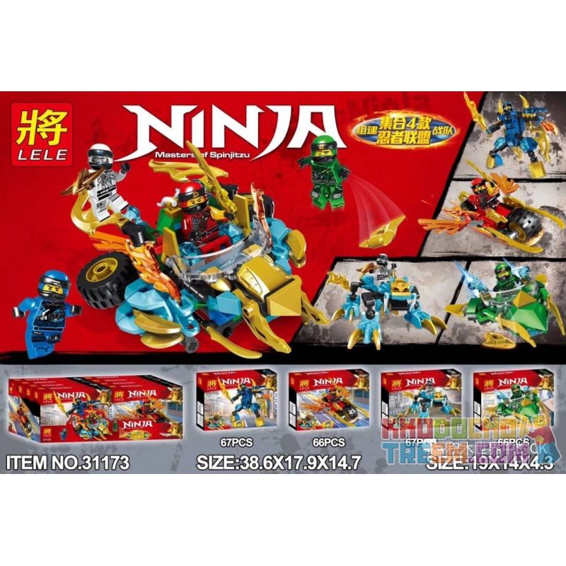 LELE 31173 non Lego LIÊN MINH XE ĐỘI NINJA 4 SỰ KẾT HỢP bộ đồ chơi xếp lắp ráp ghép mô hình The Lego Ninjago Movie NINJA MASTERS OF SPINJITZU Ninja Lốc Xoáy 266 khối