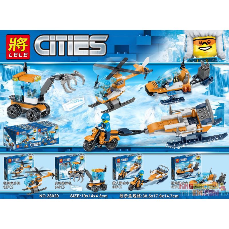 LELE 28029 Xếp hình kiểu Lego CITY Cities Polar Vehicles 4 Types Of Polar Helicopters, Ice Transfer Vehicles, Manned Skating Vehicles, Polar Skating Vehicles Xe địa Cực 4 Loại Trực Thăng địa Cực, Xe C LELE 28029 Xếp hình kiểu Lego CITY Cities Polar Vehicles 4 Types Of Polar Helicopters, Ice Transfer Vehicles, Manned Skating Vehicles, Polar Skating Vehicles Xe địa Cực 4 Loại Trực Thăng địa Cực, Xe C