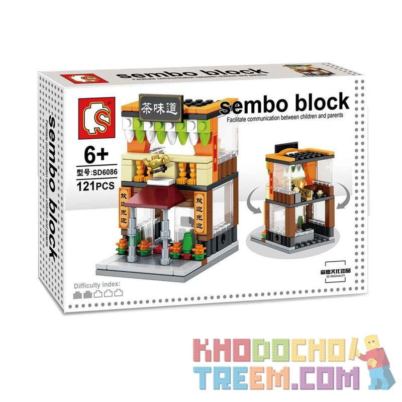 SEMBO WEKKI VIGGI SD6086 6086 non Lego QUÁN TRÀ HƯƠNG VỊ bộ đồ chơi xếp lắp ráp ghép mô hình Mini Modular SEMBO BLOCK Đường Phố Thu Nhỏ 121 khối