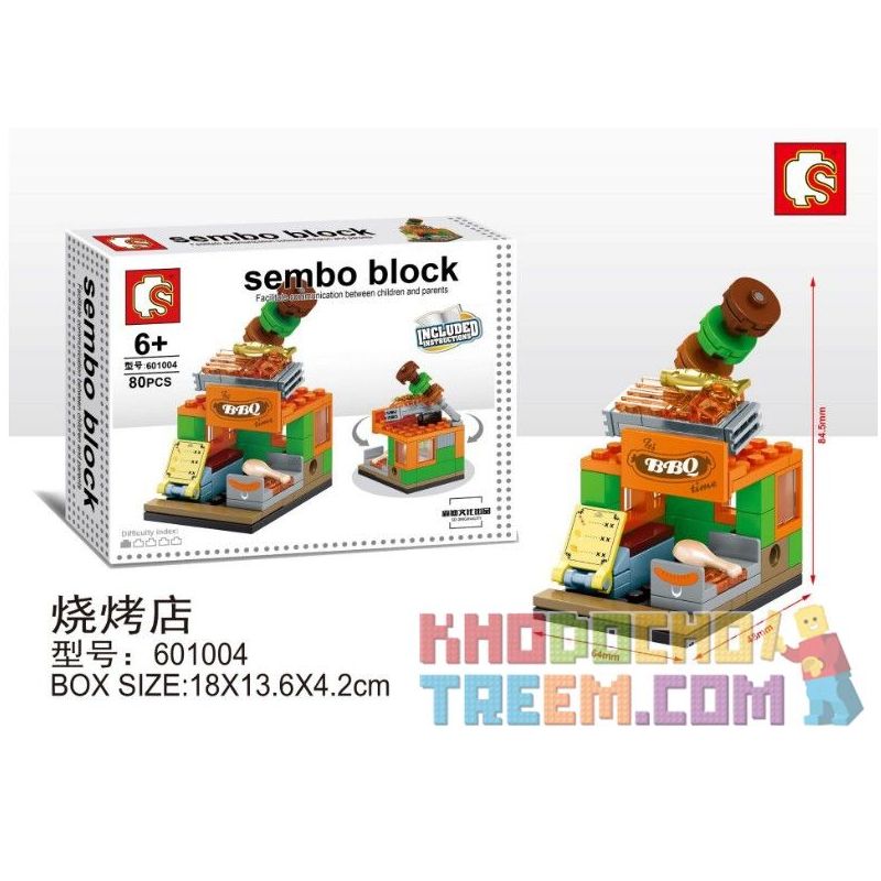 SEMBO WEKKI VIGGI 601004 non Lego CỬA HÀNG THỊT NƯỚNG bộ đồ chơi xếp lắp ráp ghép mô hình Mini Modular SEMBO BLOCK Đường Phố Thu Nhỏ 80 khối