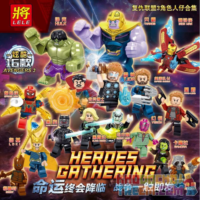 LELE 34044 non Lego BỘ SƯU TẬP 16 MÔ HÌNH NHÂN VẬT AVENGERS 3 bộ đồ chơi xếp lắp ráp ghép mô hình Super Heroes HEROES GATHERING Siêu Nhân Anh Hùng