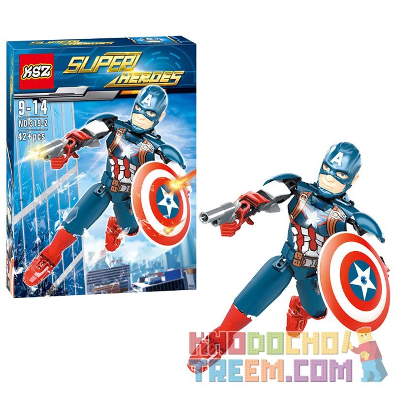 XSZ KSZ 319-2 Xếp hình kiểu Lego TECHNIC Assembled Doll Captain America Đội Trưởng Mỹ 42 khối XSZ KSZ 319-2 Xếp hình kiểu Lego TECHNIC Assembled Doll Captain America Đội Trưởng Mỹ 42 khối