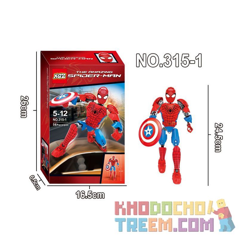 XSZ KSZ 315-1 non Lego NGƯỜI NHỆN TUYỆT VỜI CAPTAIN AMERICA BUCKLER bộ đồ chơi xếp lắp ráp ghép mô hình Marvel Super Heroes THE AMAZING SPIDER-MAN Siêu Anh Hùng Marvel 56 khối