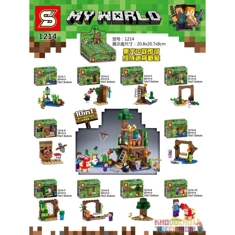 SHENG YUAN SY 1214 non Lego NHÀ CÂY MINI 10 SỰ KẾT HỢP bộ đồ chơi xếp lắp ráp ghép mô hình Minecraft MY WORLD Game Xây Dựng 313 khối