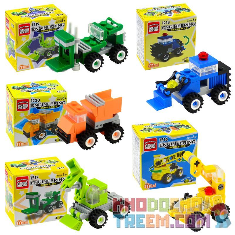 Enlighten 1216 1217 1218 1219 1220 Qman 1216 1217 1218 1219 1220 non  XE CÔNG TRÌNH MINI 5 CẦN CẨU VÀNG NÂNG XANH ỦI XÚC BEN CAM bộ đồ chơi xếp lắp ráp ghép mô hình Mini Modular ENGINEERING Đường Phố Thu Nhỏ 156 khối